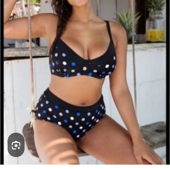 🌾Polka Dot Plus Size Bikini - Black and Blue NWOT - Picture 2 of 15